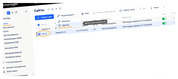 Как удалить домен на хостинге на применение